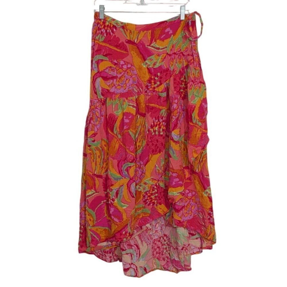 Rachel Rachel Roy Wrap Skirt Womens Size Large Pink Bright Fruit Bananas